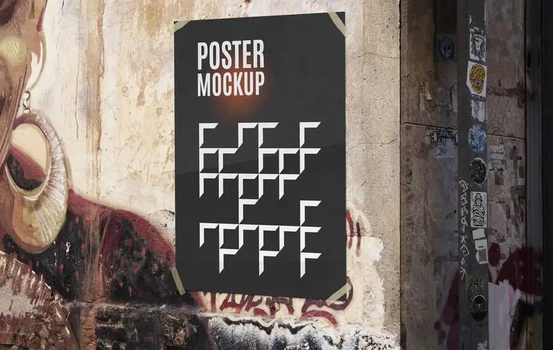Mockup of a Grunge Poster Pasted on the Corner of a Building