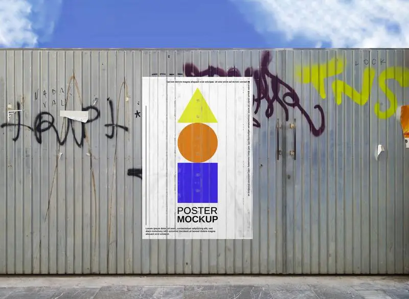 Mockup of a Grunge Poster on a Metal Fence
