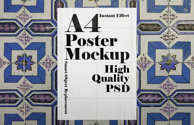 Mockup of a Poster Glued on a Tiled Background