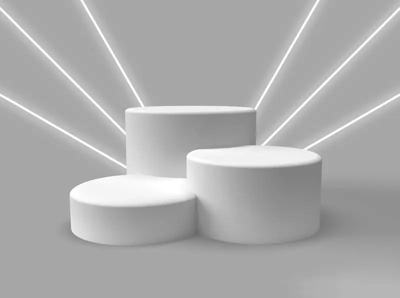 Black and White 3D Podiums for Product Presentation with Light Beams