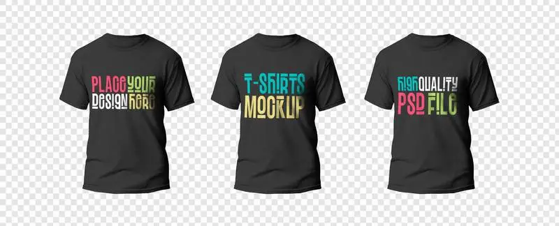 Set of Black T-Shirts Mockup