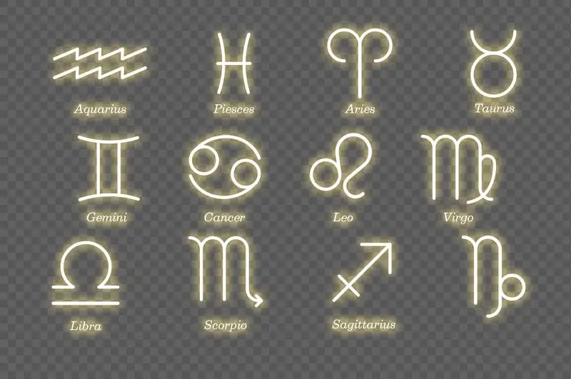 Glowing Zodiac Symbols on a Galactic Sky Background