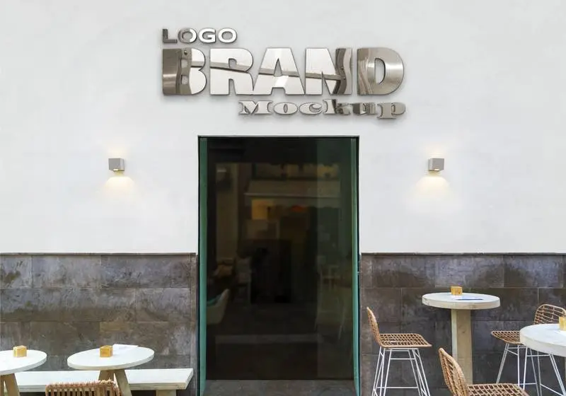 Mockup of Metallic Logo on a Wall of a Restaurant