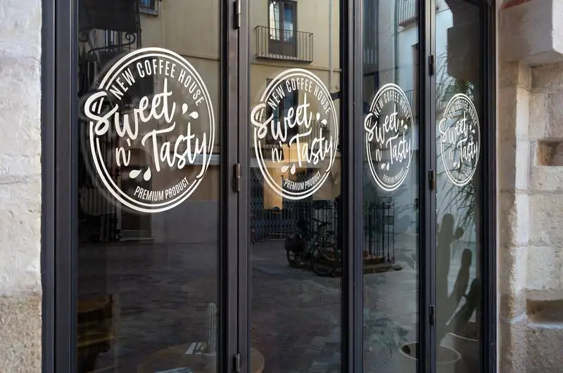 Stylish Logo Sticker Mockup on Glass Display Case