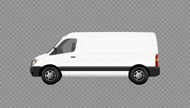 Isolated White Van Over Transparent Surface