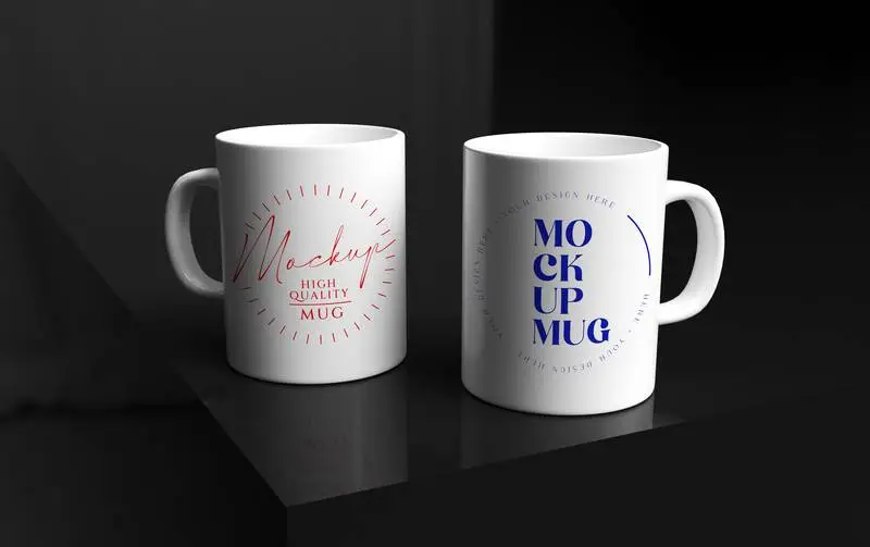 Mockup of Two Stylish Mugs on Black Background