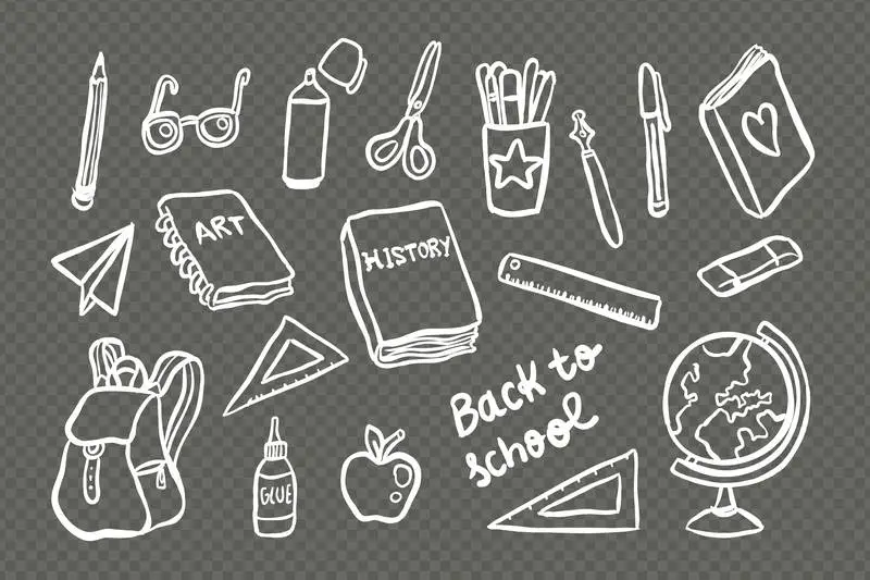 Collection of School Supplies Doodles