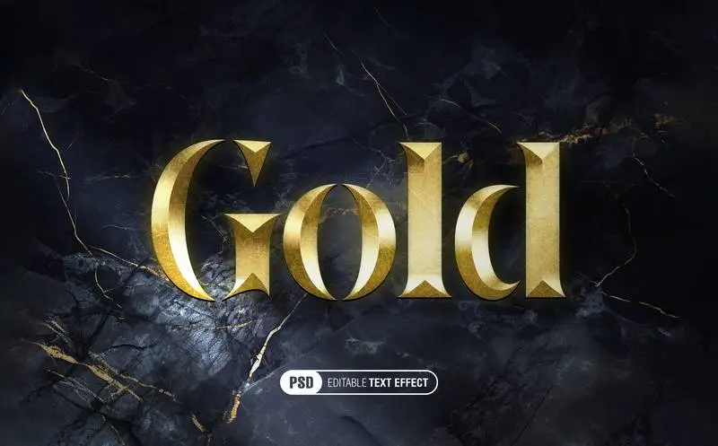 Golden Text Effect on Black Marble Background
