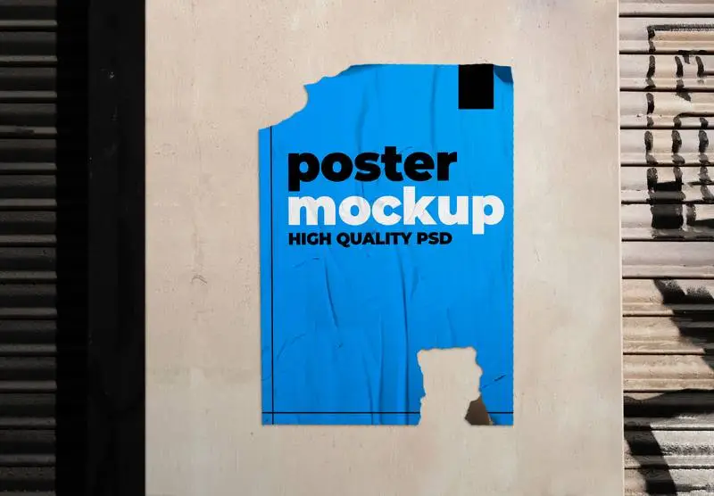 Mockup of a Ripped Poster on a Grunge Wall