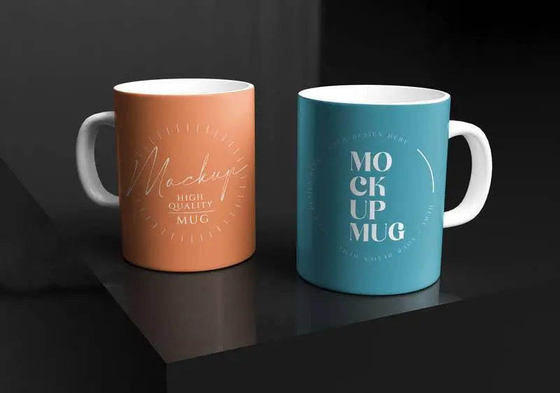 Mockup of Two Mugs on an Elegant Dark Background