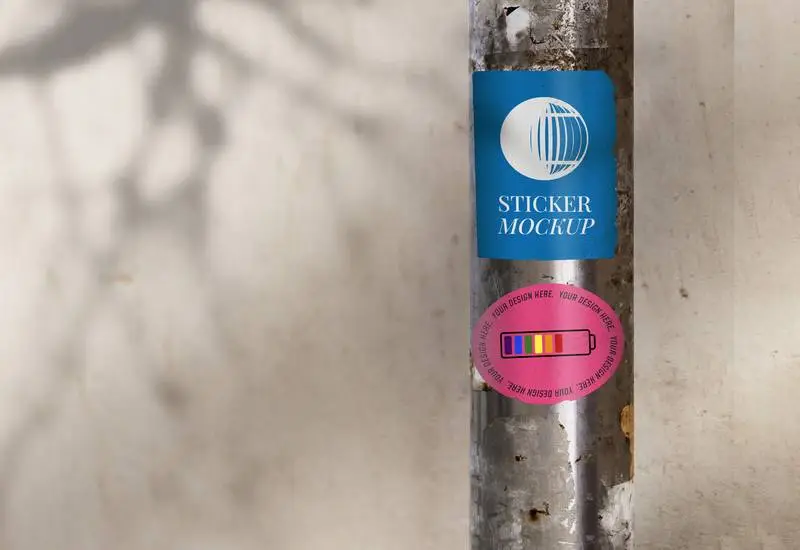 Modern Composition of Stickers on Pole Mockup
