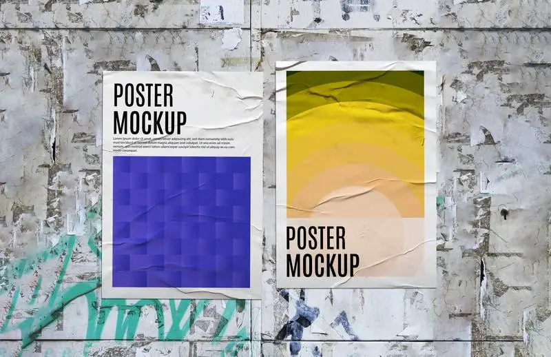 Mockup of an Elegant Couple of Crumpled Posters on a Grunged Tile Background