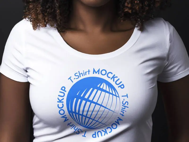 Mockup of a Black Woman Wearing a White T-Shirt