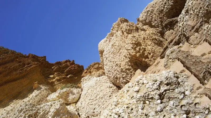 Photo of Rocks on a Beach with Blue Sky