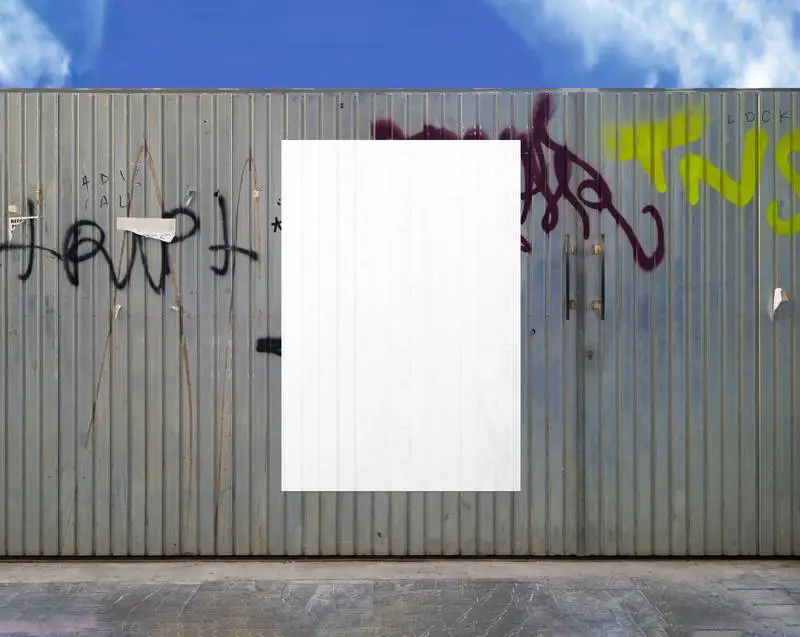 Plain White Poster on a Grunge Metal Fence