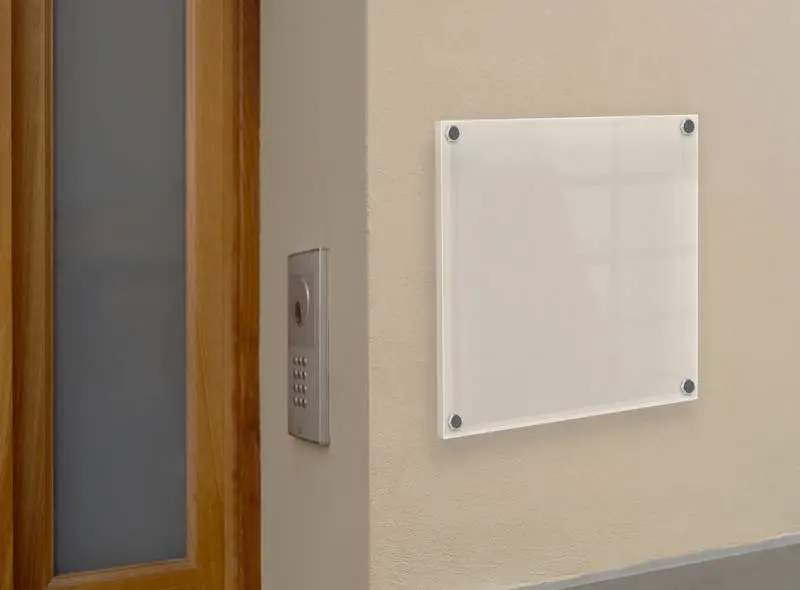 Transparent Square Plate on an Exterior Wall of a Building