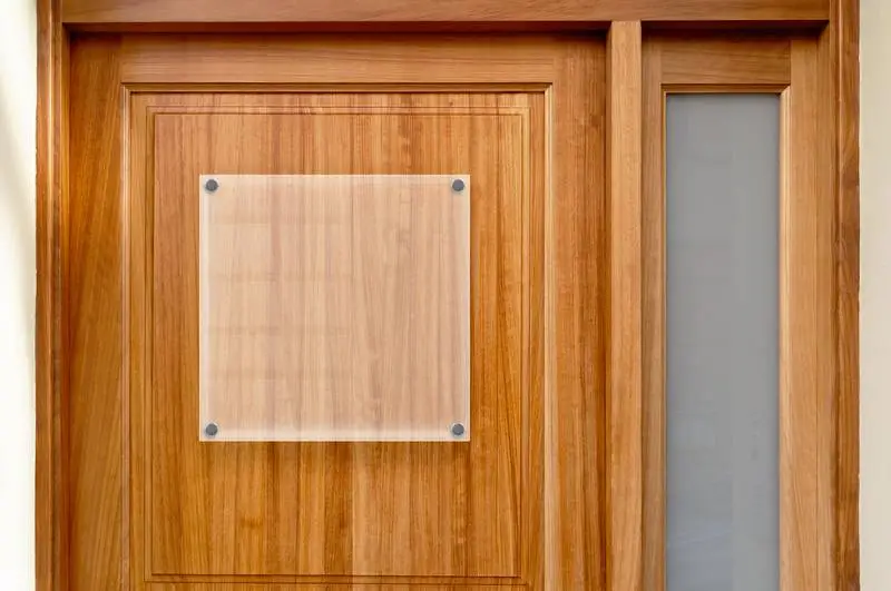 White Square Panel on Wooden Door