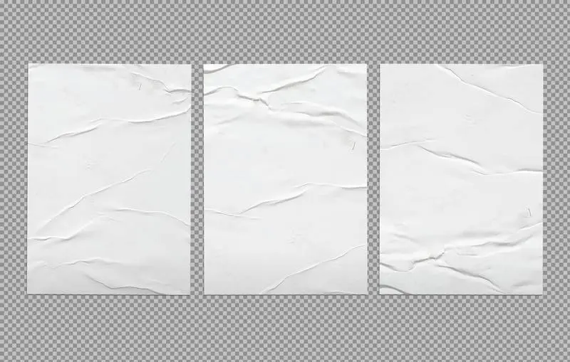 Three White Glued Posters on Transparent Background