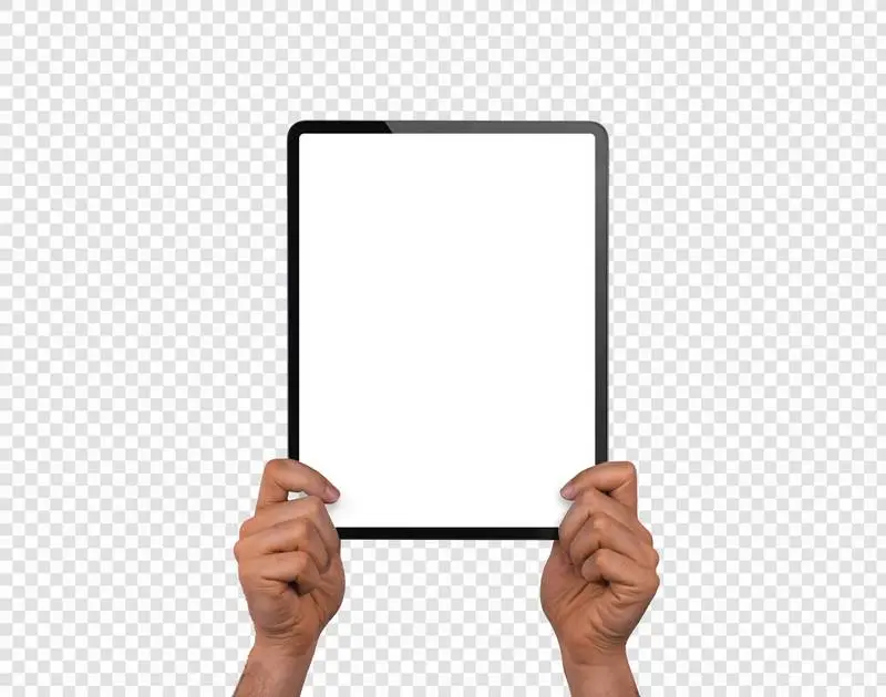Isolated Hands Holding a Vertical Tablet Pro