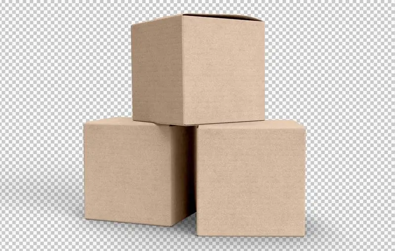 Three Cardboard Boxes on Transparent Background
