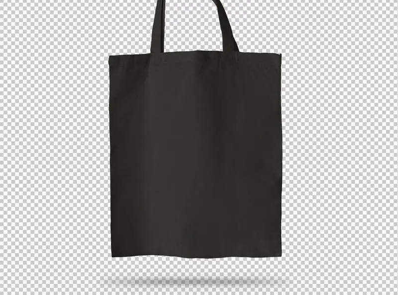 Plain Black Tote Bag Hanging Over Transparent Background
