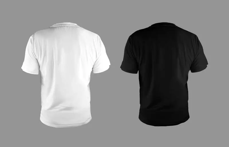 Black and White T-shirts on Gray Background