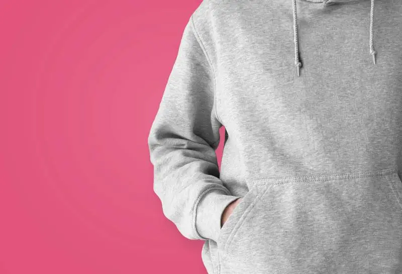 Front Grey Hoodie on Pink Background