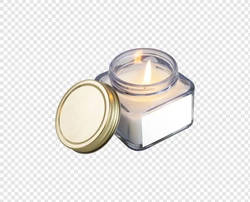 Diagonal View of Candle with Lid and White Label