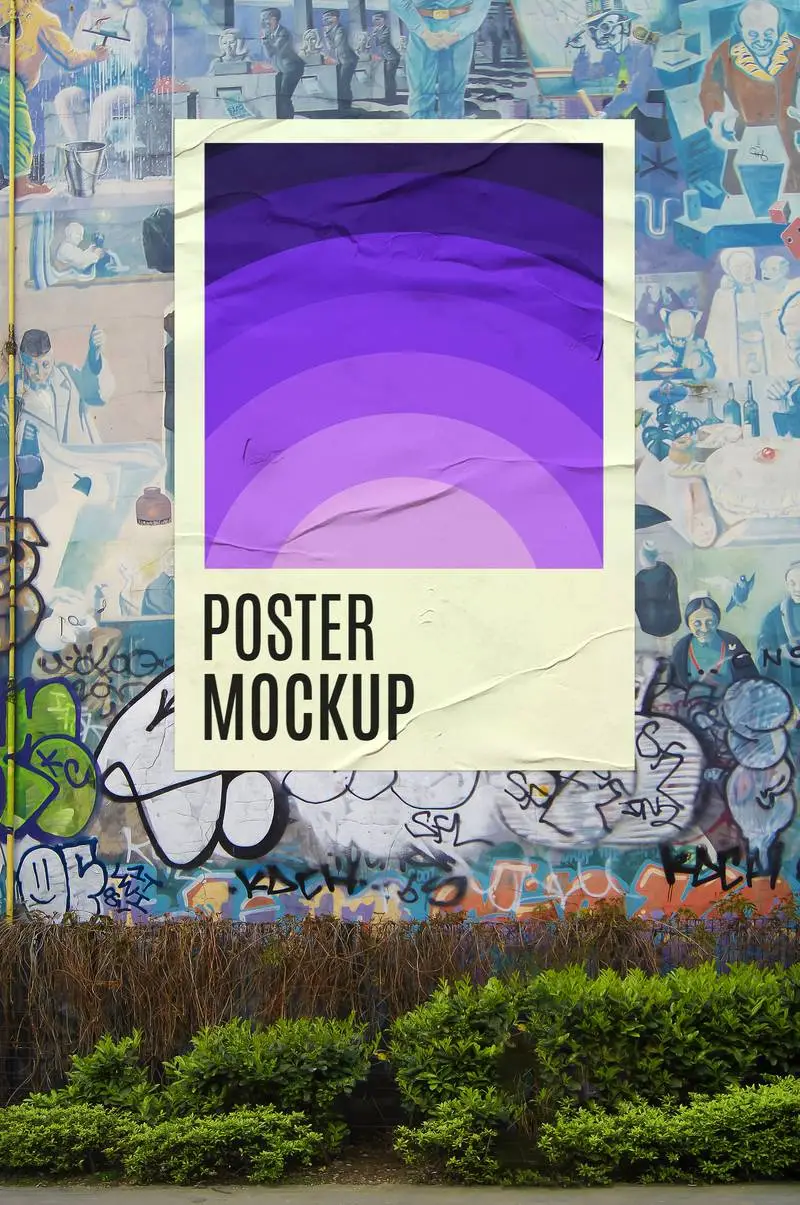 Vertical Poster Mockup on a Wall with Grunge Graffiti in the Street