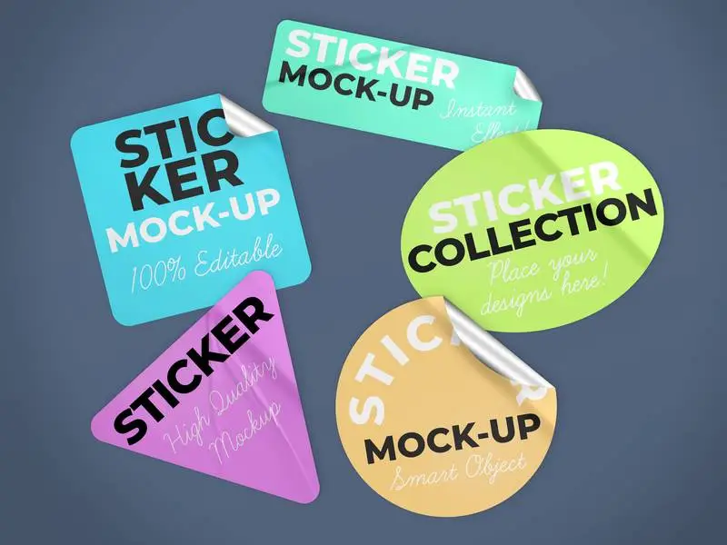 Collection of Sticker Mockups with Different Geometric Shapes
