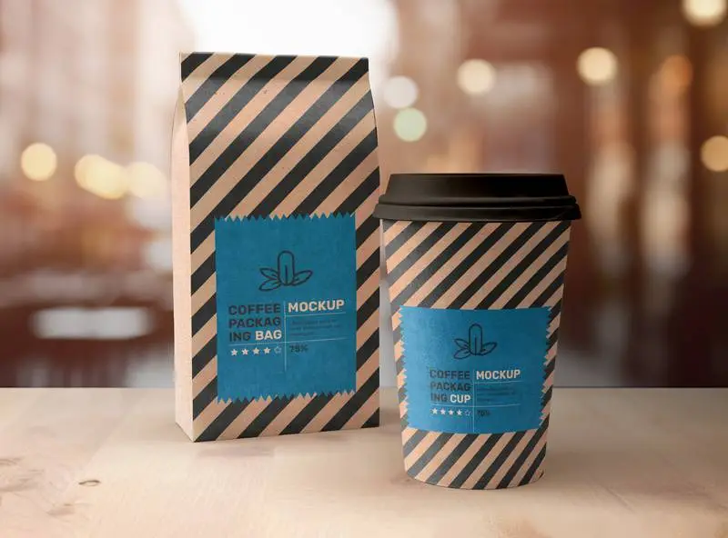 Coffee Bag and Takeaway Cup Packaging Mockup