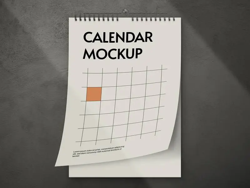Mockup of White A4 Calendar on Wall with Shade
