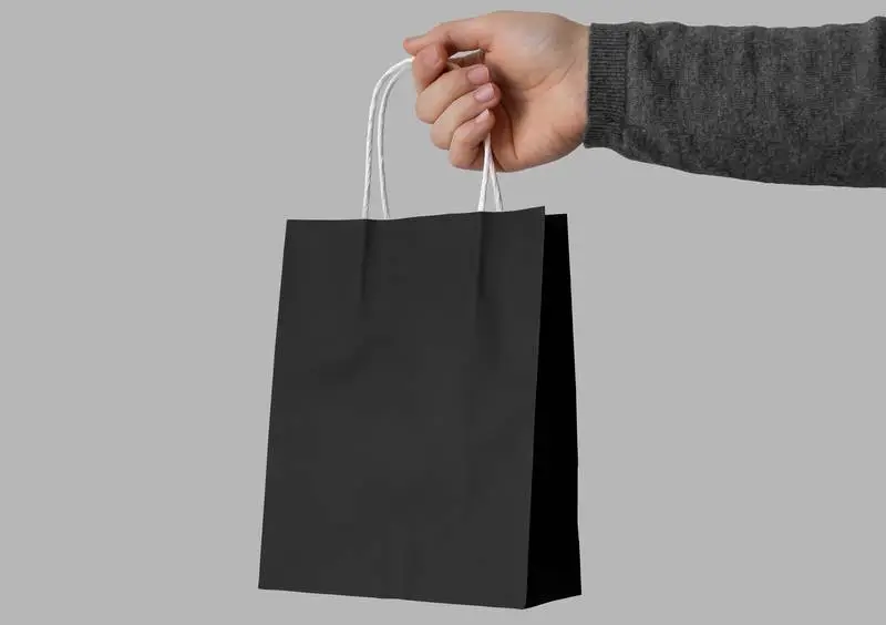 Hand Holding Black Paper Bag