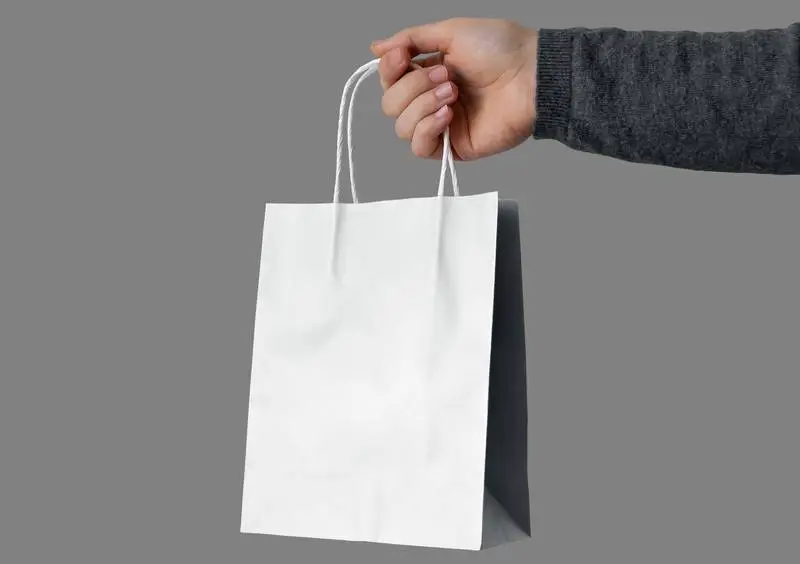 Hand Holding White Paper Bag