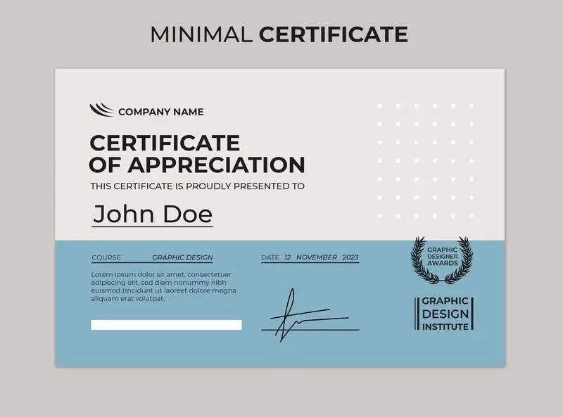 Minimal Certificate Blue Template for Graphic Design