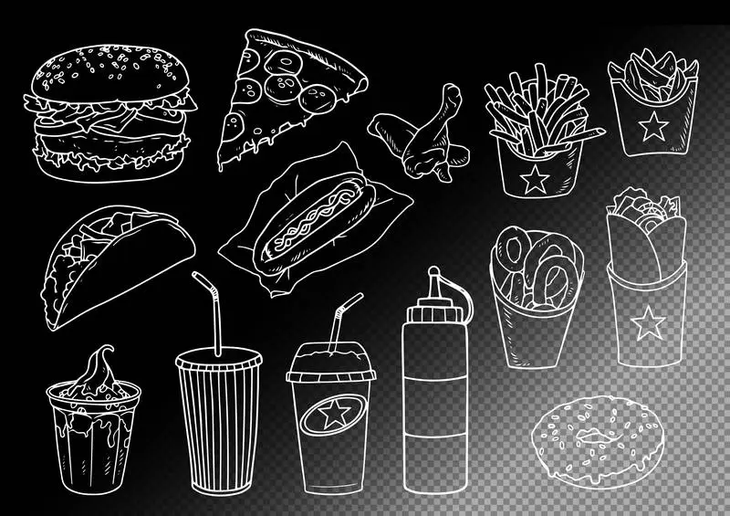 Collection of Doodles Fast Food