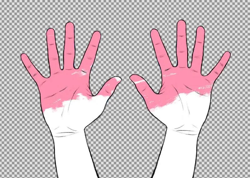Pack of Paint-Stained Hands Up Hand Drawn Over Transparent Surface