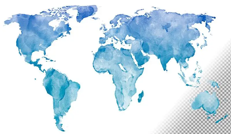 World Map in Blue Watercolor