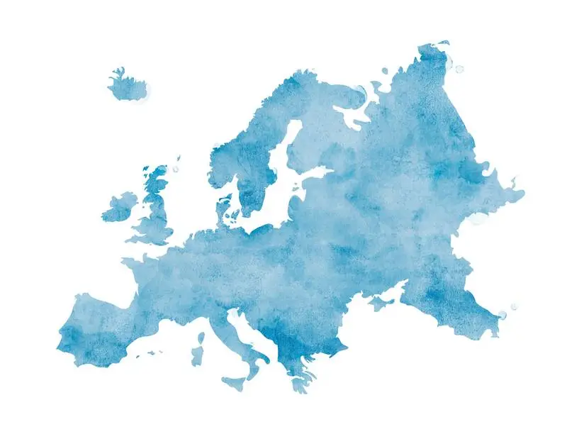 Blue Europe Watercolor Map