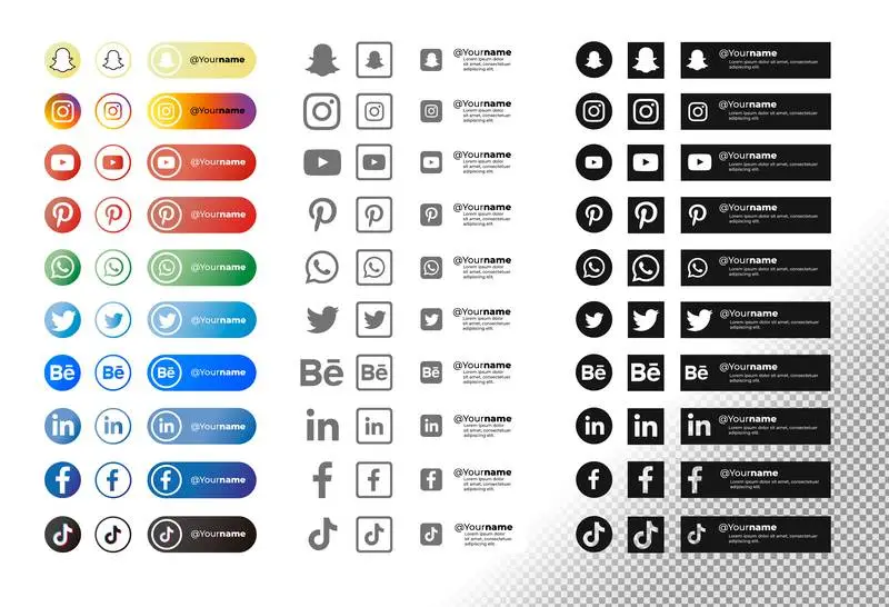 Pack of Social Media Icons Over Transparent Surface