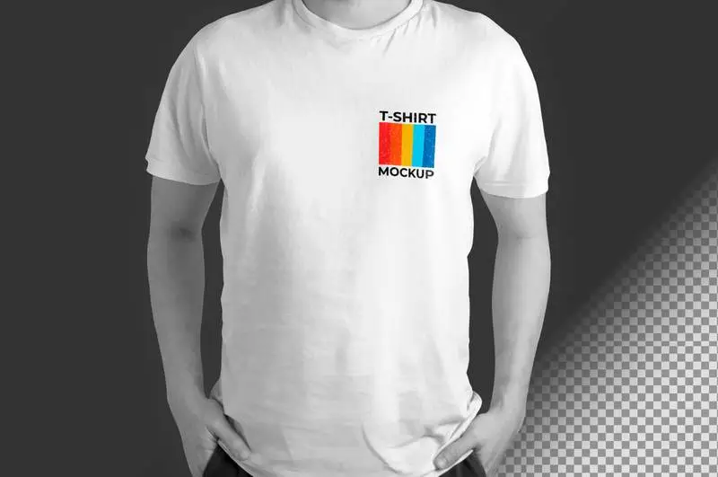 Mockup of Male Model with T-Shirt Black and White Photo