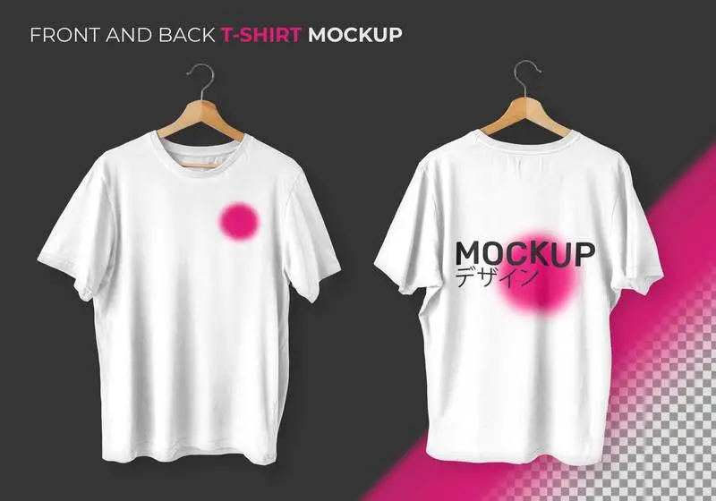 Front and Back White T-Shirt with Hanger Mockup