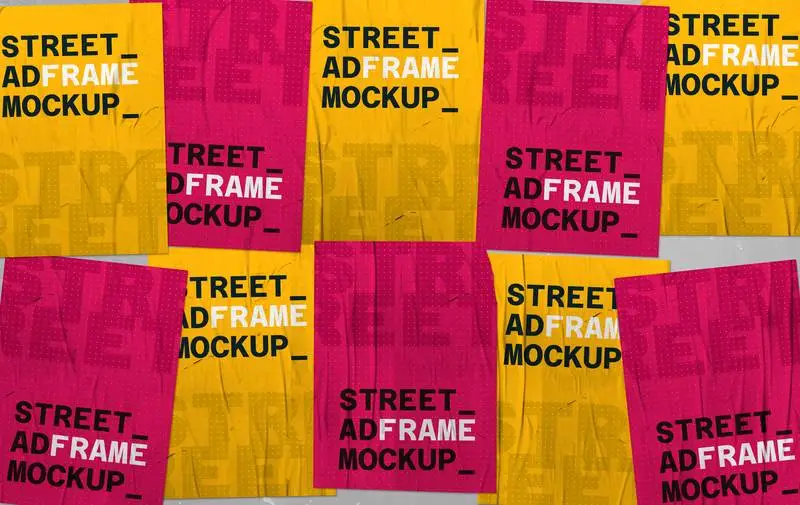 Mockup of a Pack of Posters Crumpled on a Wall