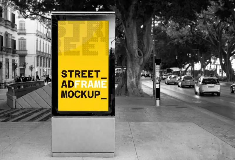 Mockup of Panel for Street Advertisement with Trees