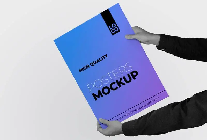 Two-Handed Poster Mockup on a Black and White Background