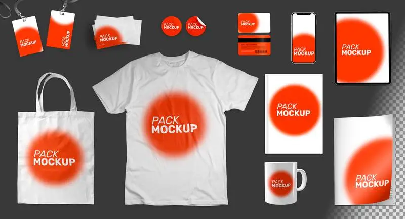 Mockup of a Pack of White Merchandising Objects