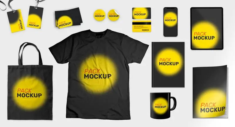Mockup of a Pack of Black Merchandising Items