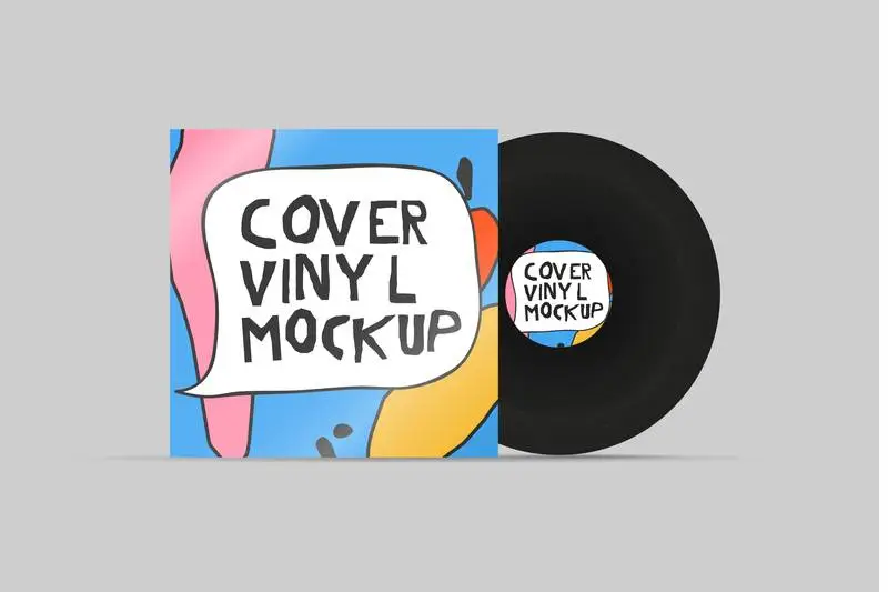 Realistic Vinyl Cover and Disc Cover Mockup