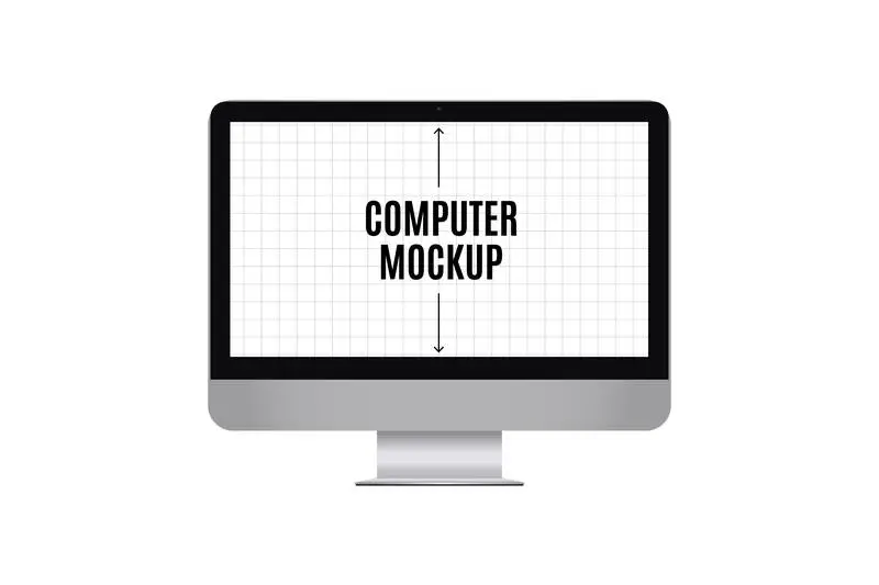 Silver Computer in Front View Mockup
