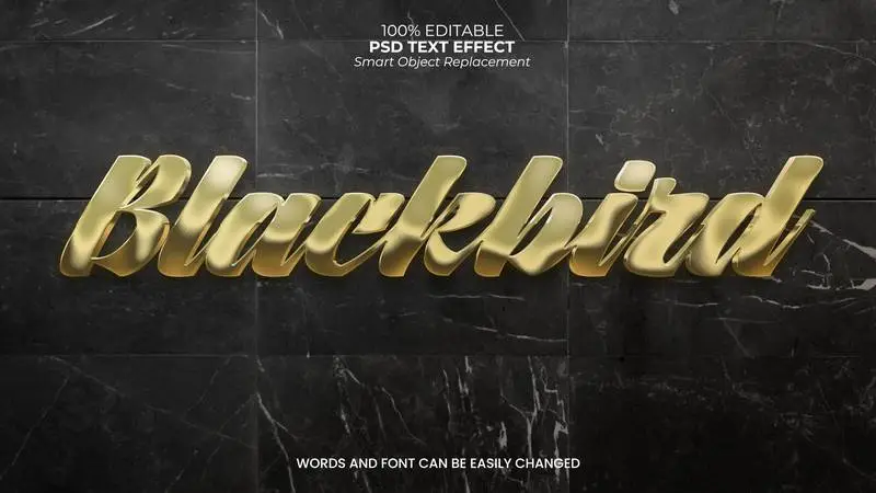 Embossed Gold Text Effect on a Black Marble Background